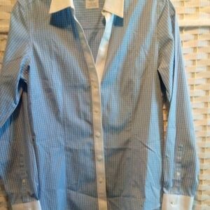 Women's Blue Checkered Brooks Brothers shirt w/White stiching on collar& cuffs